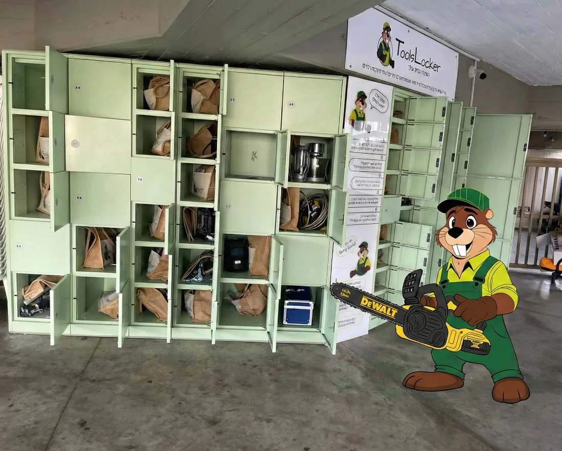 Станция ToolsLocker: стена ячеек с оборудованием, готовым к выдаче